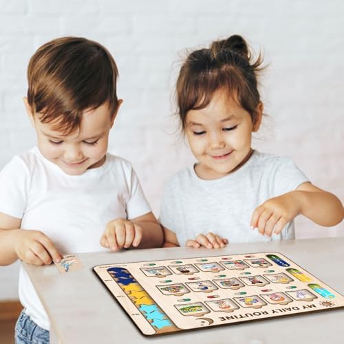 My Daily Routine Chart for Kids 11x13 Inch – Wooden Chore Chart with Visual Cards, Morning Afternoon Evening Schedule Board, Sliding Tracker & Star Reward System for Toddlers & Preschool Learning - Image 4