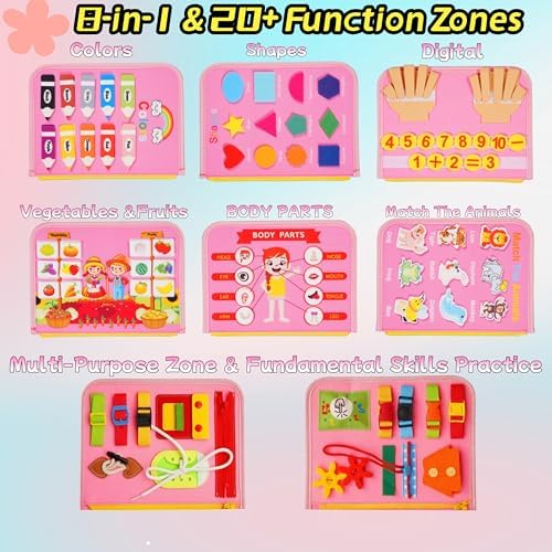 Busy Board for Toddlers，Montessori Busy Board with Sensory Activities, Fine Motor Skills Learning Toy, Travel Activity Book for Airplane and Car, Educational Gift for Boys and Girls - Image 2