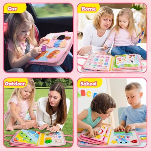 Montessori Busy Board & Busy Book with 20+ Learning Activities, Sensory Activity Toy for Fine Motor Skills, Educational Learning Toy for Airplane & Car Travel, Birthday Gift for Toddler Girls - Image 5