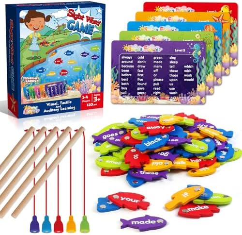 SpringFlower Wooden Magnetic Sight Word Fishing Game, Sight Word Educational Toy for Age of 3,4,5,6 Year Old Kids, Boys & Girls,Homeschool,Visual, Tactile and Auditory Learning by SpringFlower