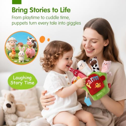 hahaland Baby Sensory Toys 6-12 Months，Montessori Farm Animal Hand Puppets - Image 3