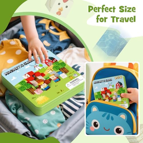 Mini Magnetic Blocks for Travel Toys: 49 Pcs Farm Animals Iron Storage Box - Image 4