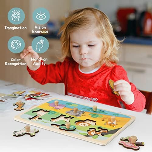 Wooden Peg Puzzles for Toddlers 1-3 - Montessori Educational Learning Puzzle Toys for Baby Gifts - Image 3