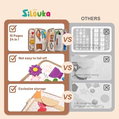 Montessori Busy Book for Toddlers 1-3, Felt Quiet Book & Busy Board for Preschool Learning, Fine Motor Skills, Sensory Play, Educational Travel Toy & Gift – Pretend Play for Girls, Brown - Image 3