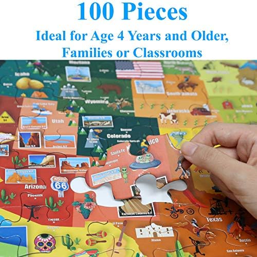 Think2Master Colorful United States Map 100 Pieces Jigsaw Puzzle Great for Families. Great Gift USA.23.4” X 16.5” - Image 2