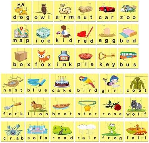 72 Word Spelling Puzzles with Error-Correction Mechanism in 3 and 4 Pieces, Perfect for Preschool Learning (36 Blocks Double Sided) - Image 3