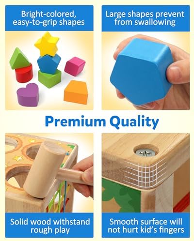 Coogam Wooden Montessori Toys for Toddlers, Shape Sorting Cube Fine Motor Skills Game for Year Old 18 Month+ Baby Boys Girls Gift - Image 4