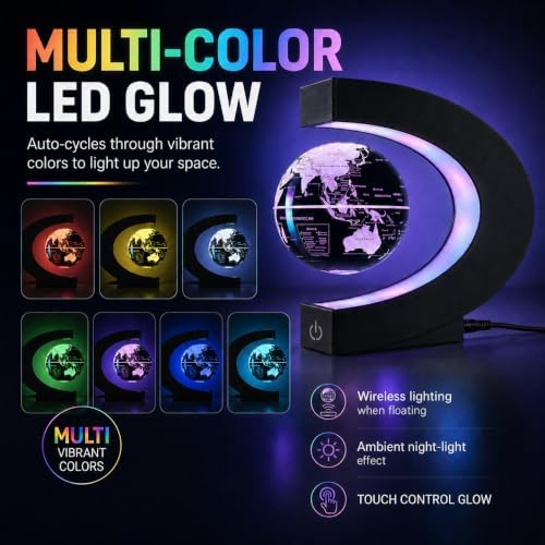 Magnetic Levitating Globe with 7-Color LED Lights, 360° Rotating Floating World Map Lamp, STEM Educational Night Light for Geography Learning, Cool Desk Decor & Unique Gift for Kids & Adults - Image 3
