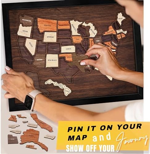 flinelife USA Travel Map, 17x13, Wooden USA Map Puzzle, Perfect for Couples and Families Gift - Image 3