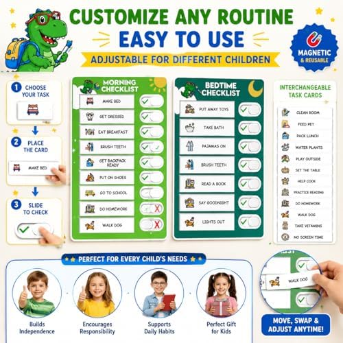 Upgraded Slider Morning/Bedtime Routine Chart for Kids Toddlers - Magnetic Kids Chore Chart for 2 Kids, Dry Erase Chore Chart for Kids, Visual Schedule for Kids - Image 4