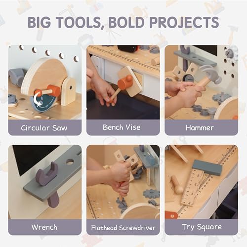 Wooden Tool Bench for Kids with Electric Drill, Drawers & Lower Shelf - Image 6