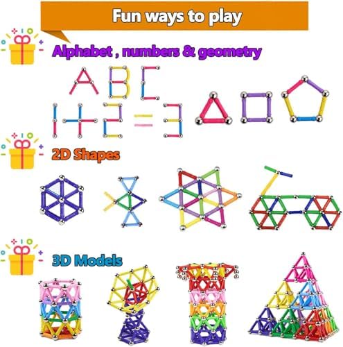 158Pcs Magnetic Building Sticks Blocks, Magnet Educational Toys STEM Toys Learning for Kids, 3D Construction Building Toy with Storage Bag - Image 4