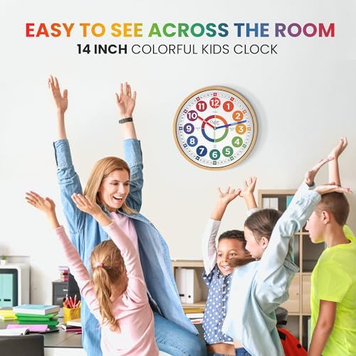 Oyster&Pop Large Kids Wall Clock - Silent 14" Analog Learning Clock - Image 5