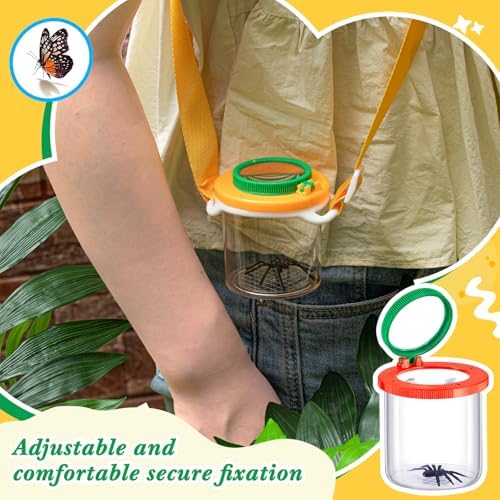 2 Pieces Magnifying Insect Box Bug Viewer with Magnifier Bug Cage Insect Bug Jar Critter Insect Container with Adjustable Straps for Science Nature Exploration Tool Specimen Viewer for Kids - Image 6