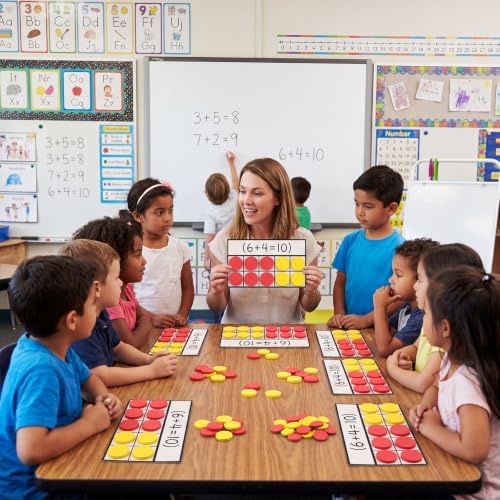 Ireer 40 Sets Bulk Magnetic Ten Frames for Classroom 400 Magnetic Math Counters and 40 Boards Kindergarten Classroom Must Haves Math Manipulatives for Home Prek Preschool Elementary(Red Yellow) - Image 6