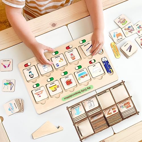 Dreamon Wooden Visual Schedule for Kids Morning and Bedtime Routine Chart - Image 3
