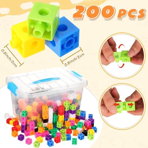 Jenaai 200 Pcs Math Cubes Counting Blocks Linking Connecting Cubes Math Manipulatives with Storage Container Educational Toy for Kids Age 4-8 Kindergarten STEM Activities Preschool(Blue) - Image 2