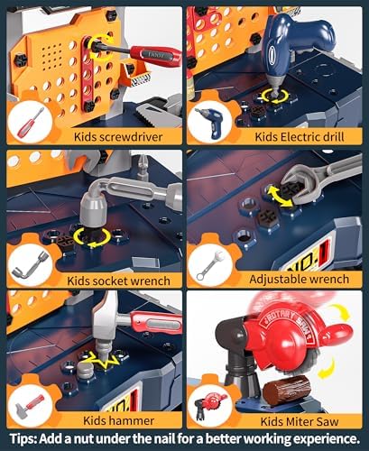 Deejoy Kids Tool Bench with Electric Drill and Engineer Vest - Image 2