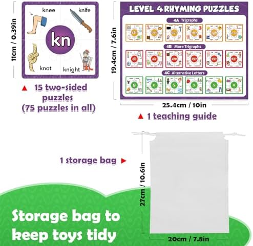 Torlam Phonics Puzzle, Rhyming Games Phonics Games Flash Cards for Kids Toddler, Learn to Read Spelling Reading Sight Words, Trigraphs Site Words for Preschool Kindergarten Homeschool Supplies - Image 6