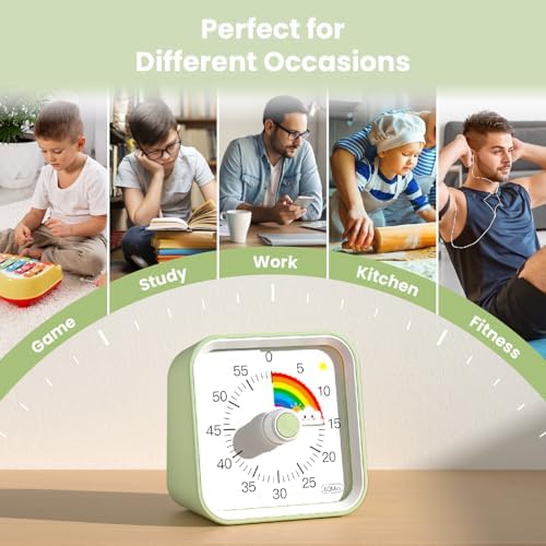 Visual Timer for Kids, Rainbow Timer with Pause Function, Green - Image 6