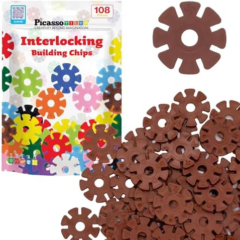 PicassoTiles Building Chip Interlocking Disc Construction Blocks in Brown Color STEM Learning Early Education Toy Engineering Playset Child Brain Development for Toddlers Girls Boys Kids Age 3+ PTF108 by PicassoTiles