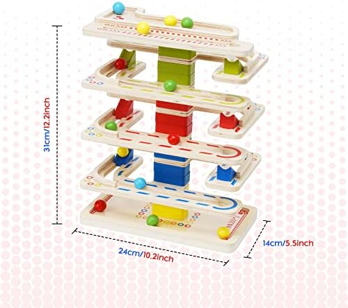 Wooden Marbles Run Ball Drop Toys 8-Tier Rolling Tower Toys with 16 Balls Ramp Whirling Game Ball Tower Educational Learning Toys for Gifts 3 4 5 6 7 8 Years Toddler Boys Girls - Image 2