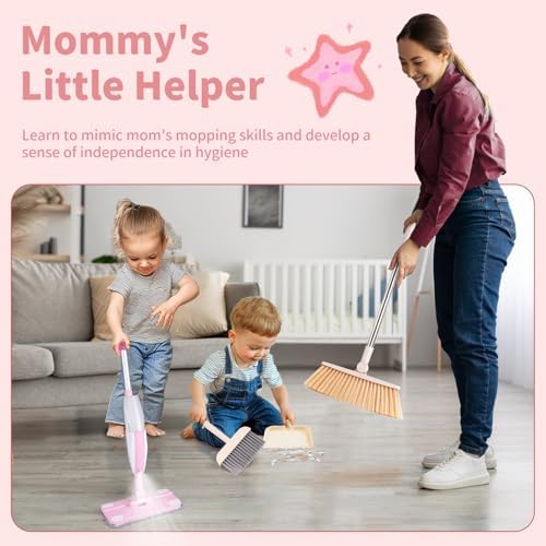 Kids Spray Mop,Toddler Mop Cleaning Set, Real Working Mini Mop & Kids Broom Dustpan Set, Housekeeping Pretend Play Toy, Montessori Kid Cleaning Toy Set Includes Organizer Clip -Pink - Image 6