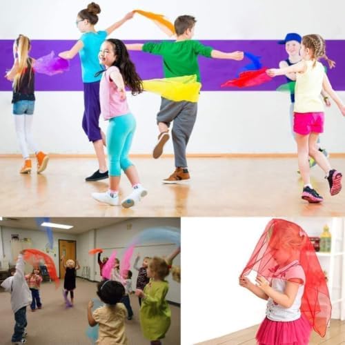 24 Inches Square Dance Scarves, 24PCS 12 Colors Juggling Scarf Props Magic Trick Silk Play Scarves Music Movement Scarf (24) - Image 4