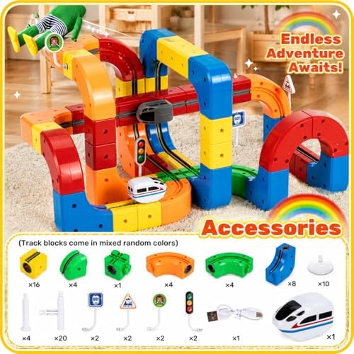 Electric Train Track Set for Kids 3 4 5 6 7 8 Years Old, 3D Flexible Race Track Building Toy with Motorized Train, Modular STEM Learning Toy for Boys and Girls (81Pcs) - Image 2