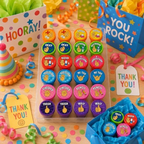 Cinrobiye 24 Pcs Hand Signal Stampers for Kids, Cute Classroom Communication Stamps, Teacher Tools, Classroom Rewards, Behavior Management, Party Favors, Goodie Bag Fillers, Small Toys - Image 7