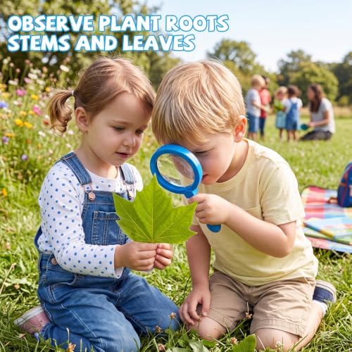 Lewtemi Kids Science Learning Toys Kids Magnifying Glass with Stand Grasp Jumbo Magnifiers 3X Magnification Exploration Preschool Learning Toys for Reading Book Map Insect (Blue) - Image 5