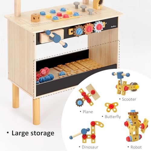 PairPear Wooden Kids Tool Bench, Large Workbench with Tool Set with Toy Box - Image 5