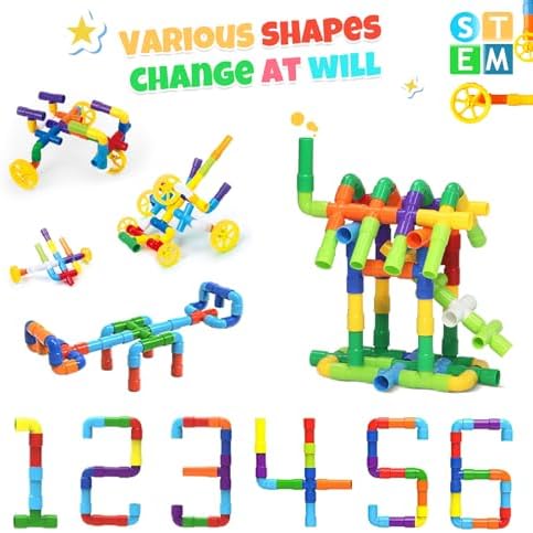 Ggiibro STEM Building Toy for Toddlers 106Pieces Tube Pipe Toy,Educational Preschool Game for 3+ Years,Learning Building Blocks Play with Storage Box Gift Kit,Montessori Toys for Boys & Girls - Image 2