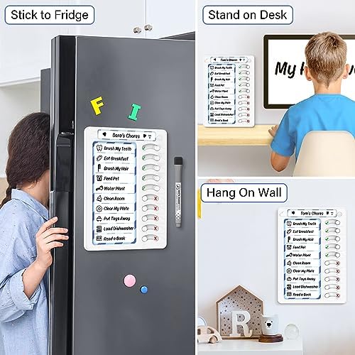 Chore Chart for Kids Dry Erase Chore Board ADHD Tools for Kids to Do List Checklist Task Board Routine Chart Planning Board for Fridge with 10 Sliders and Magnetic Marker, White and Blue, 1 Pack - Image 5