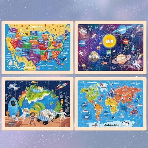 Puzzles for Kids Ages 4-6, 4 Packs 24 Pcs Wooden Jigsaw Puzzles for Toddlers Ages 2-4, Preschool Educational Map Puzzle Toys Gifts for 3 4 5 6 Boys Girls - Image 3