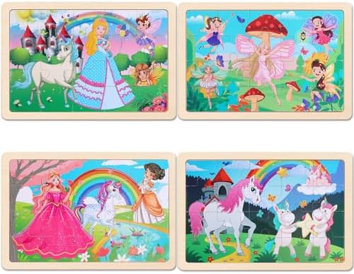 Wooden Jigsaw Puzzles for Preschool Kids Ages 3-5, 4-Pack with 20 Pieces Unicorn Princess Wood Puzzles Set, Preschool Gifts for Boys Girls Ages 3 4 5 6 - Image 3