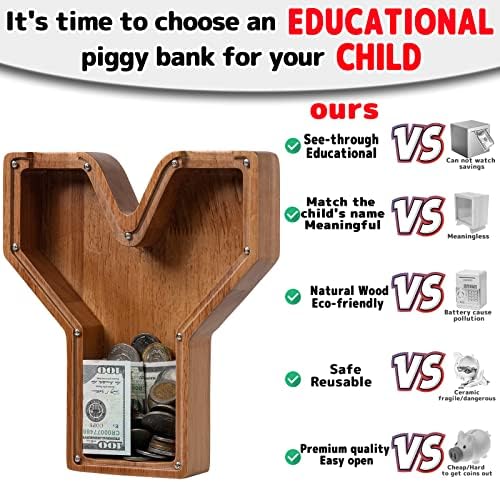 ladenk 12 Inch Extra Large Wooden Kids Letter Piggy Bank - Piggy Bank for Boys Girls - Initial Y Bank - Alphabet Money Bank for Birthday - Image 3