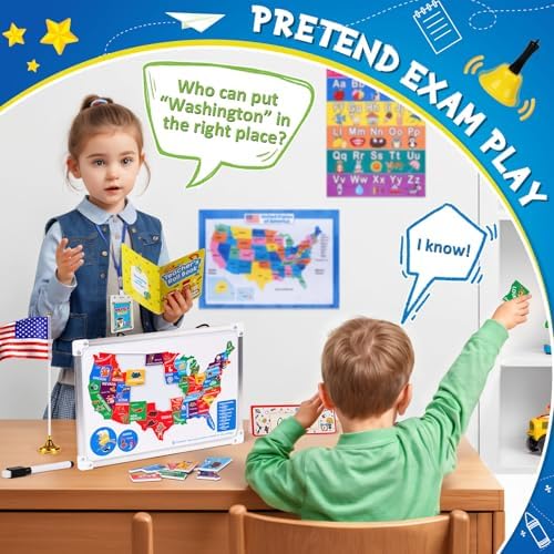 UOMTFAI Pretend Play Teacher Set, Kids Pretend Teacher Playset with Whiteboard Learning Clock Magnetic Numbers and Map Puzzles, Pretend Play Teaching Toys Learning Education Toys for Kids - Image 4