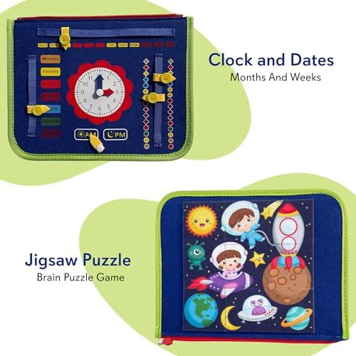Montessori Busy Book for Toddlers 1-3 – Busy Book for 1 Year Old, Sensory Busy Board with Zipper, Buckle, Velcro & Lacing, Fine Motor Skills, Hand-Eye Coordination, Travel Toy, Gift for Boys Girls - Image 4