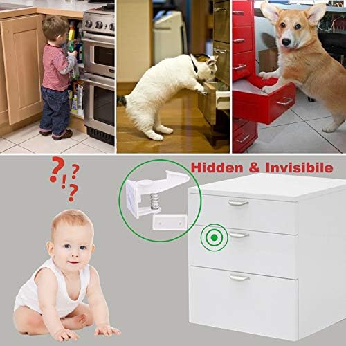 Cabinet Locks Child Safety Latches - OKEFAN 12 Pack Baby Proofing Cabinets Drawer Lock Adhesive Latch for Kids Proof Drawers No Drilling Tools Needed (White) - Image 6
