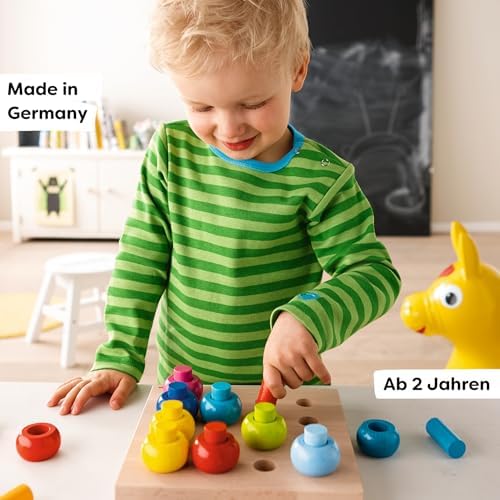 HABA Rainbow Whirls Wooden Sorting & Stacking Rings Shape Sorter, Educational Toys for 2 Year Old & Up, Color Sorting Fine Motor Toys, Made in Germany - Image 5