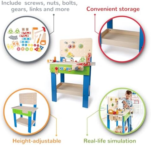 Award Winning Hape Master Workbench Kid's Wooden Toolbench Pretend Builder Set, Multicolor (E3000) - Image 2