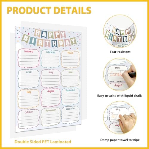 BIZIBAFF Birthday Chart for Classroom - Boho Happy Birthday Poster Reusable Birthday Calendar Laminated Class Birthday Chart Bulletin Board Decorations Back to School Teacher Supplies - Image 4