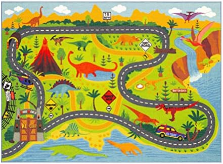 KC Cubs 3x5 Dinosaur Toy Car Dino Road Rug – Educational Play Mat Carpet for Kids, Toddlers, Nursery, Classroom, Playroom, Baby Daycare, Boys & Girls - Image 3