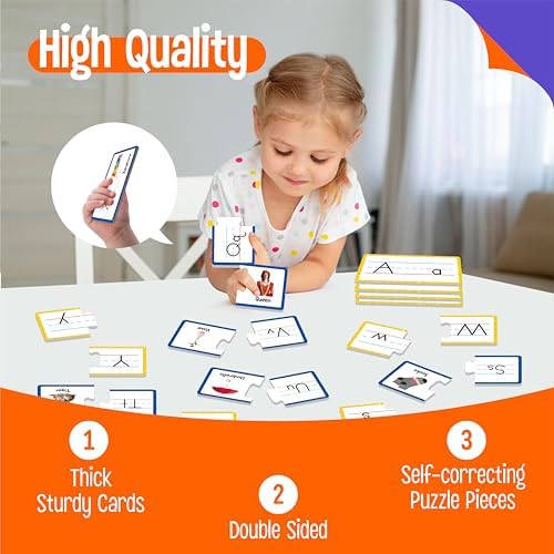 Alphabet Puzzle Cards, 26 PCS Double-Sided Puzzle Cards Alphabet Uppercase & Lowercase Matching Game Self Correcting Puzzles Learn Letter & Case Recognition ABC Learning for Kindergarten Preschool - Image 4