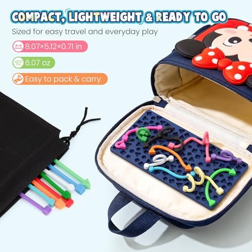 Sensory Activity Board: Ednzion Silicone Fidget Toy for Kids & Adults | Silent, No Mess, Calming for Anxiety, ADHD & Autism | Quiet Montessori Travel Toy with 12 Bendable Strings | Ages 3+ - Image 6
