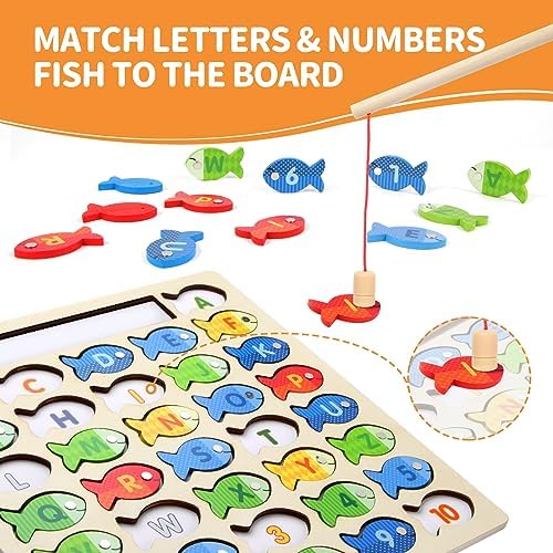 Diaodey Wooden Magnetic Fishing Game for Toddlers with Letters and Numbers - Image 4