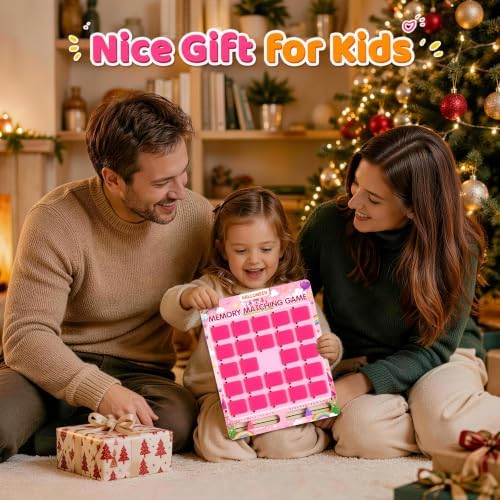 Matching Memory Game for Kids Ages 3 4 5 6 Year Old, Travel Toy for Boys Girls, Wooden Board Game, Road Trip Essentials for Toddler, Airplane Car Camping Activity, Ideal Christmas Birthday Gifts, Pink - Image 7