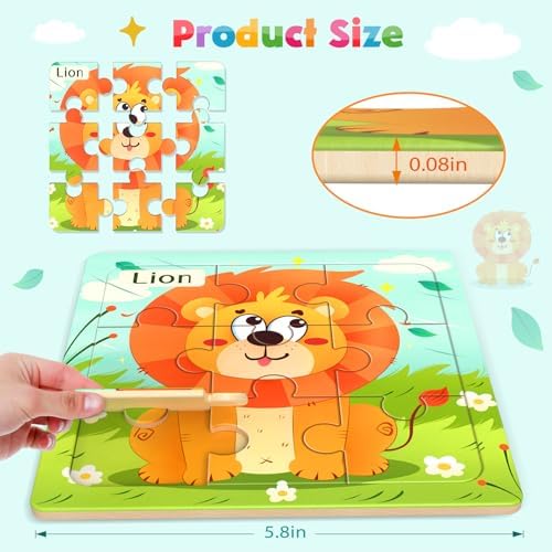 Zeoddler Wooden Puzzles for Toddlers, 8 Pack Animal Jigsaw Puzzles for Kids3-5, 9 Pieces Preschool Learning Activities, Learning & Educational Toys, Gift for Boys, Girls - Image 2