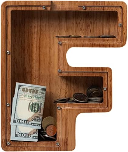 ladenk 12 Inch Extra Large Wooden Kids Letter Piggy Bank - Piggy Bank for Boys Girls - Initial F Bank - Alphabet Money Bank for Birthday by Ladenk